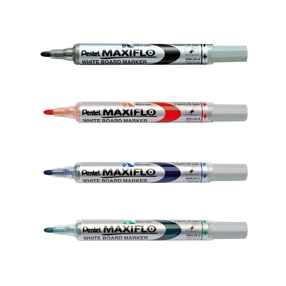 pentel-maxiflo-pochette-de-4-marqueurs-tableau-blanc-pointe-conique-moyenne-noir image 2