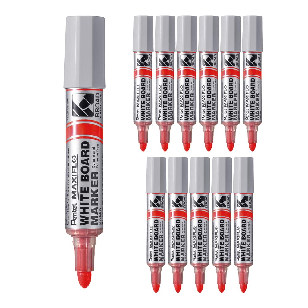 pentel-maxiflo-mwl5w-bx-marqueur-tableau-blanc-rouge-pointe-ultra-large-lot-de-1 image 1