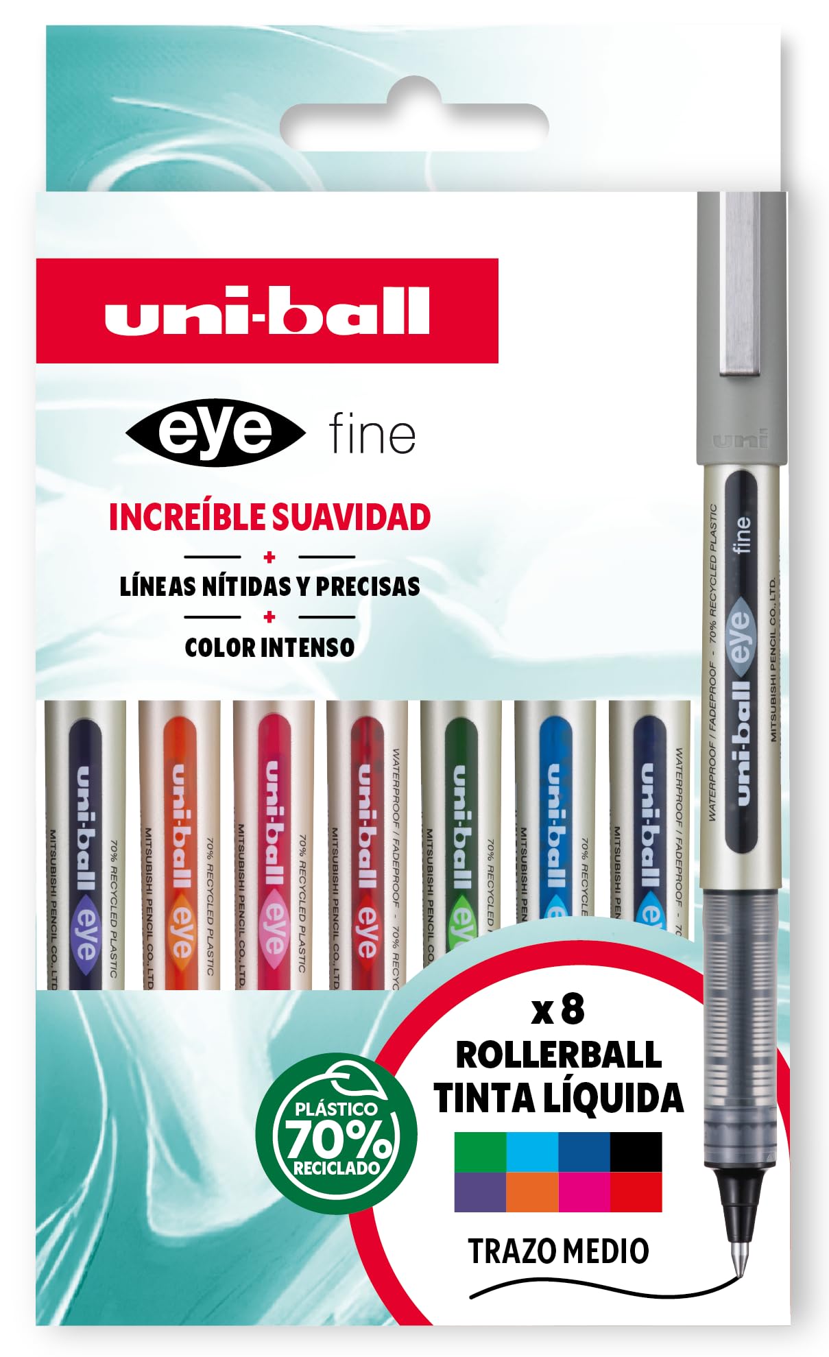 uni-ball-eye-ub-157-lot-de-8-rollers-encre-liquide-couleurs-assorties-0-7-mm image 1