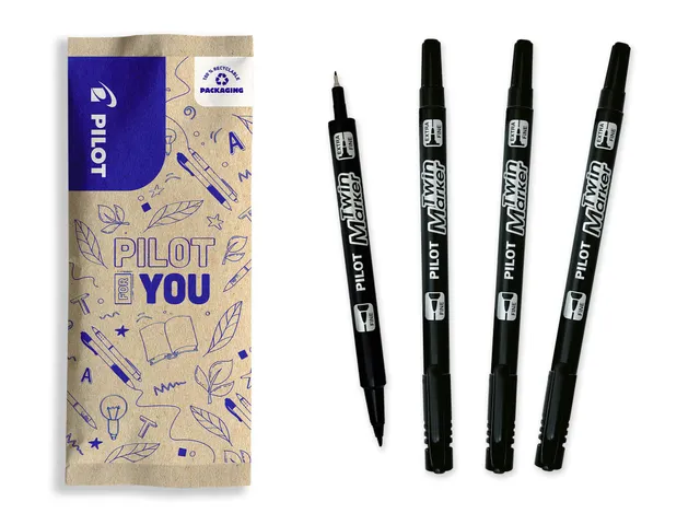 pilot-twin-marker-lot-de-4-marqueurs-permanents-2-en-1-noir-double-pointe-fine-0 image 1