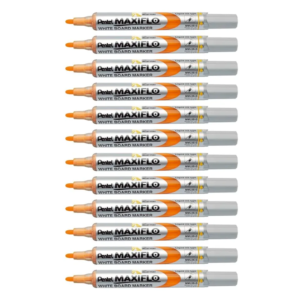 pentel-maxiflo-mwl5s-marqueur-tableau-blanc-jaune-lot-de-12-pointe-conique image 1