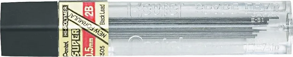 pentel-c505-mines-hi-polymer-super-0-5-mm-2b-lot-de-12-tuis-de-12 image 1