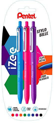 pentel-izee-bx470-lot-de-3-stylos-bille-r-tractables-1-0-mm-bleu-ciel-rose-viole image 7