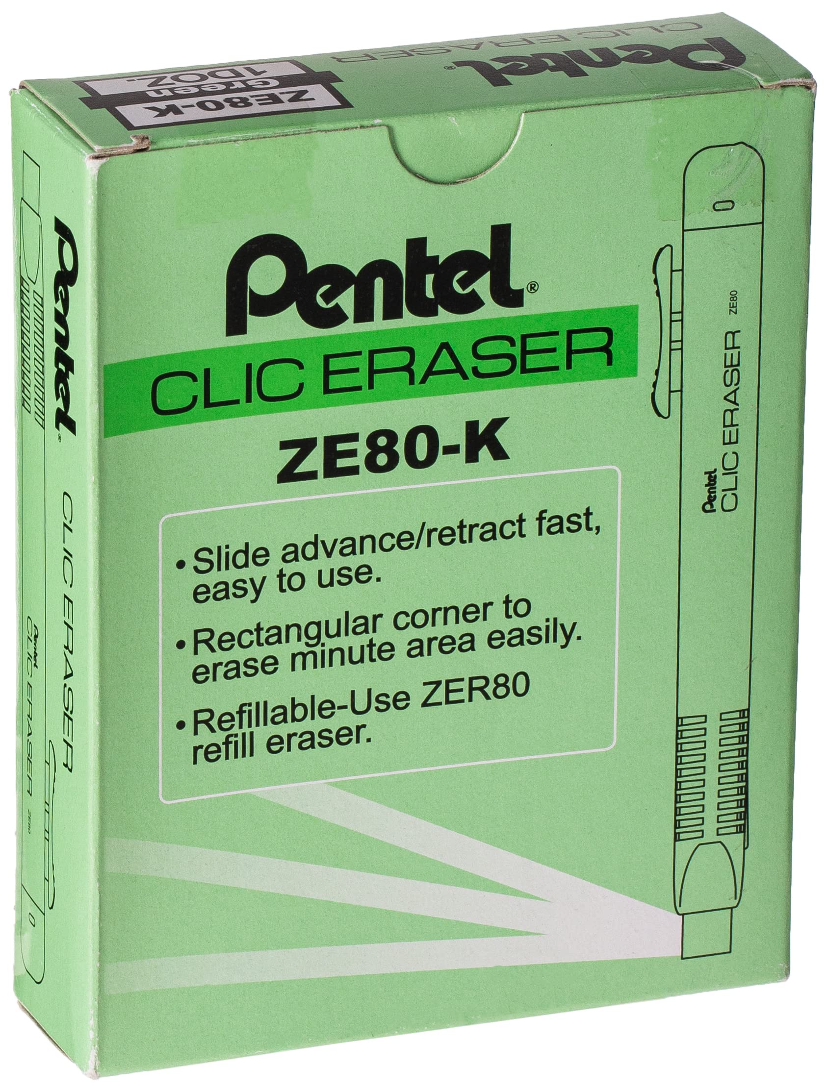 pentel-ze80-k-clic-eraser-stylo-gomme-rechargeable-vert-clair-lot-de-12 image 2