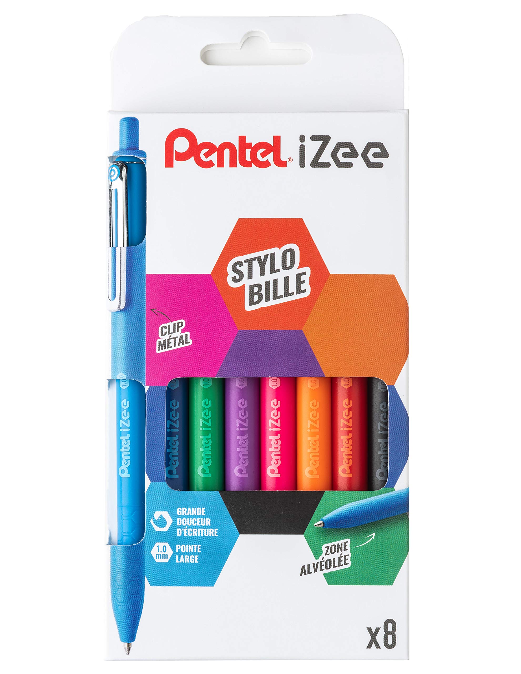 pentel-izee-bx470-stylo-bille-r-tractable-1-0-mm-pochette-de-8 image 1