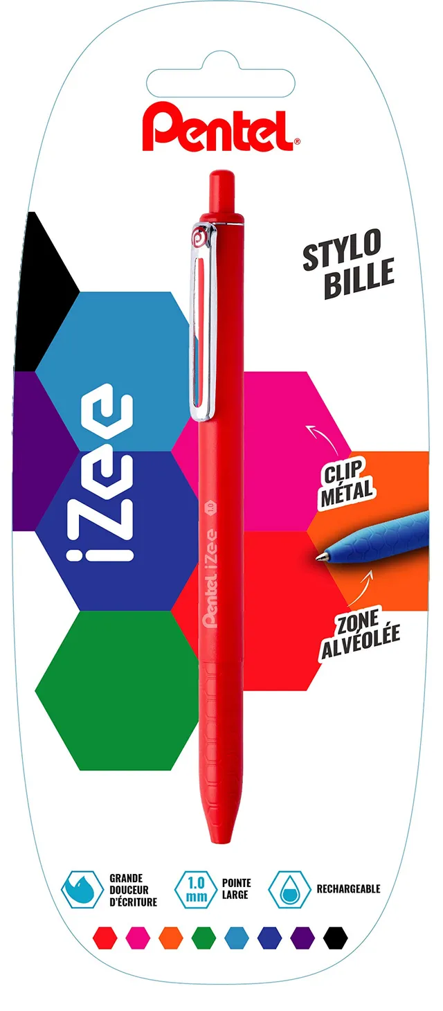 pentel-izee-bx470-stylo-bille-r-tractable-rouge-pointe-1-0-mm image 1