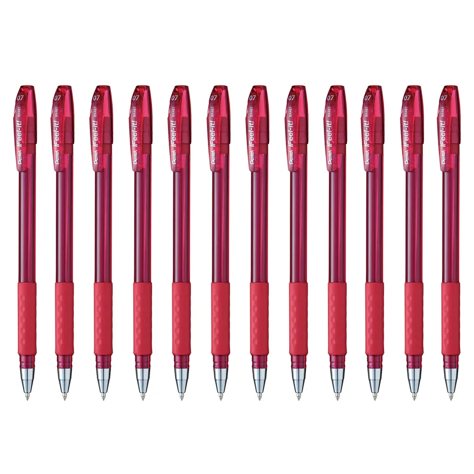 pentel-i-feel-it-bx487-lot-de-12-stylos-bille-0-7-mm-rouge-encre-faible-viscosit image 1