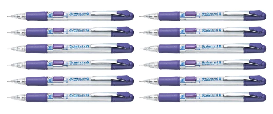 pentel-techniclick-pd307t-v-lot-de-12-porte-mines-0-7-mm-violets-bouton-lat-ral image 1
