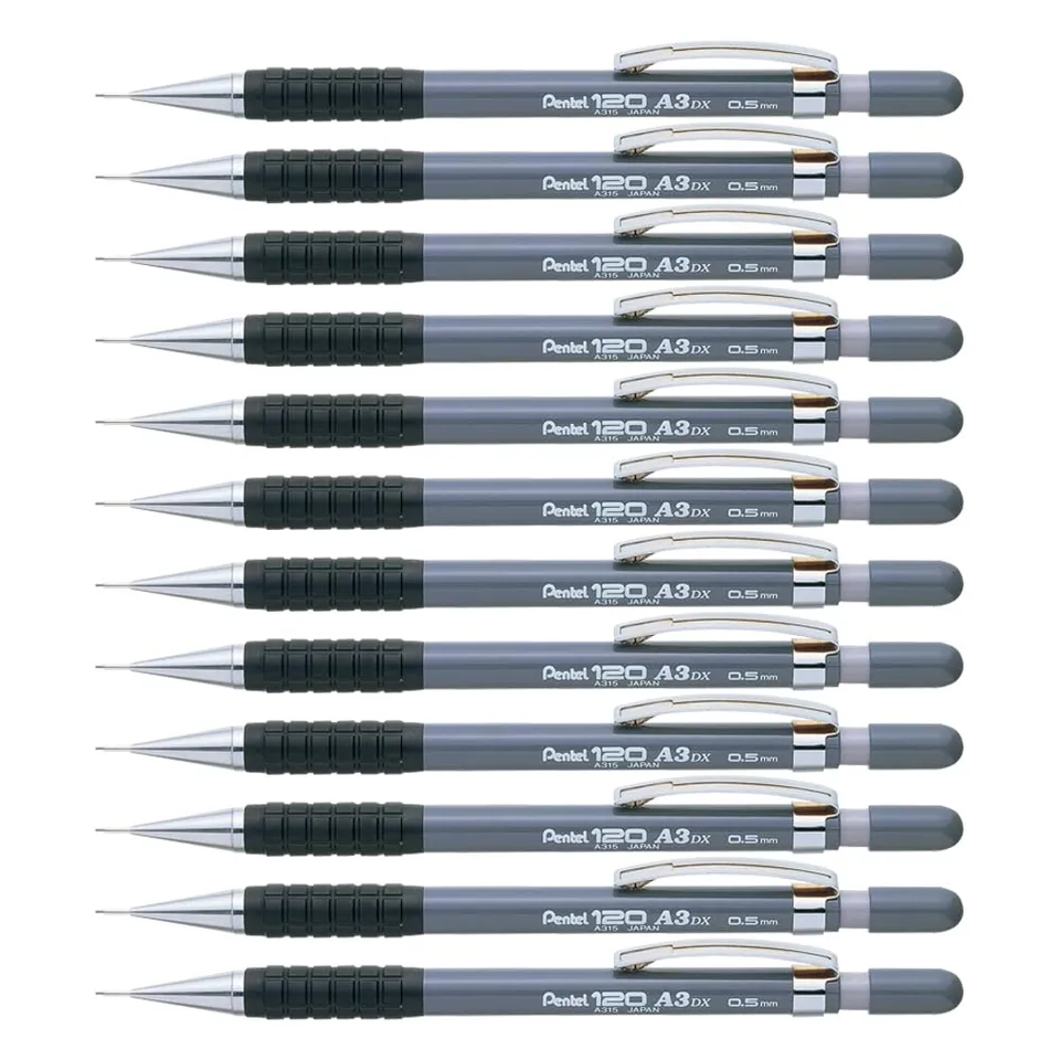 pentel-hi-graph-porte-mines-0-5-mm-canon-fixe-4-mm-gris-lot-de-12 image 1