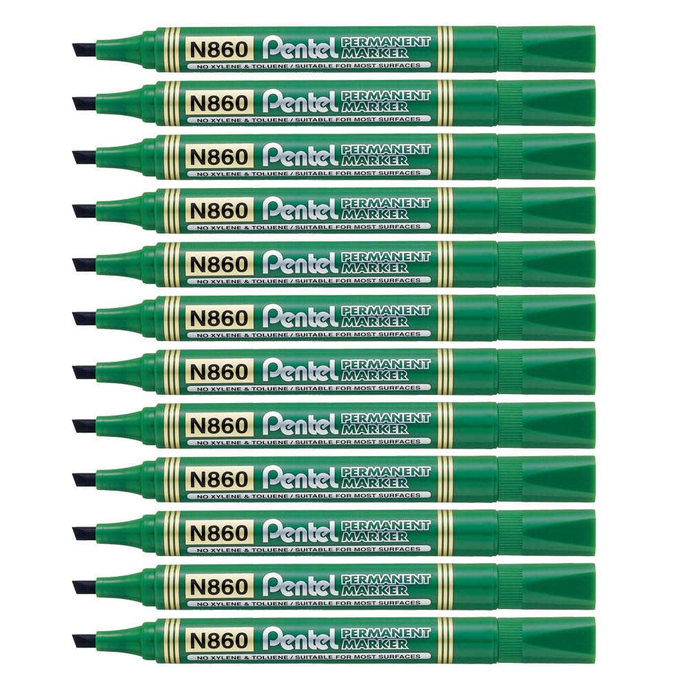 pentel-n860-marqueur-permanent-biseaut-2-3-x-4-5-mm-vert-lot-de-12 image 1