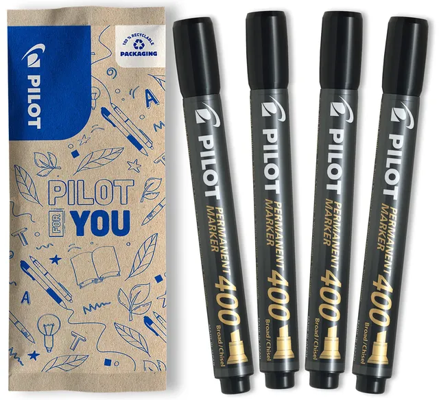 pilot-sca-400-marqueur-permanent-noir-pointe-biseaut-e-4-5-mm-lot-de-4 image 1