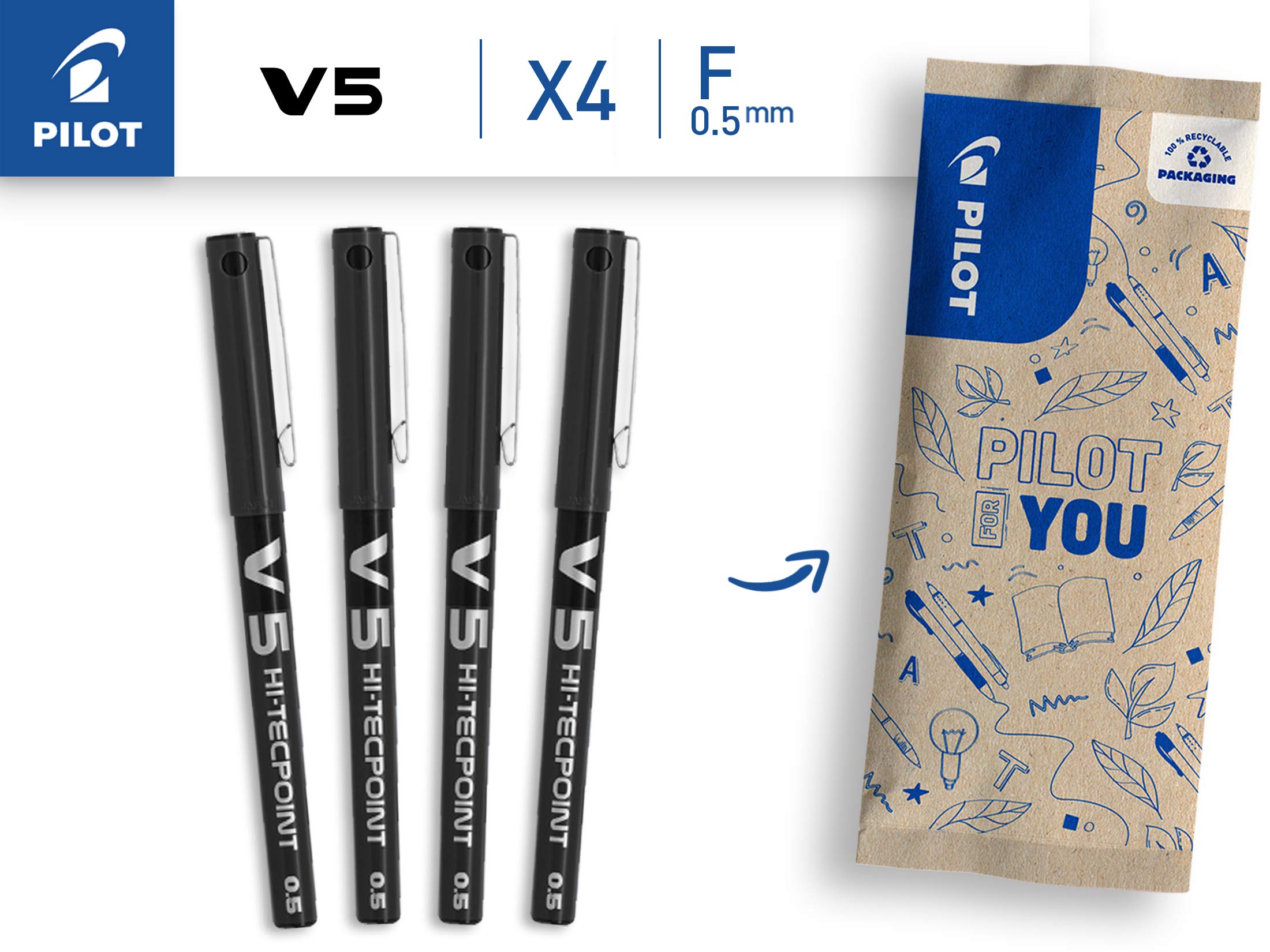 pilot-v5-hi-tecpoint-roller-encre-liquide-0-5-mm-lot-de-4-noirs image 2
