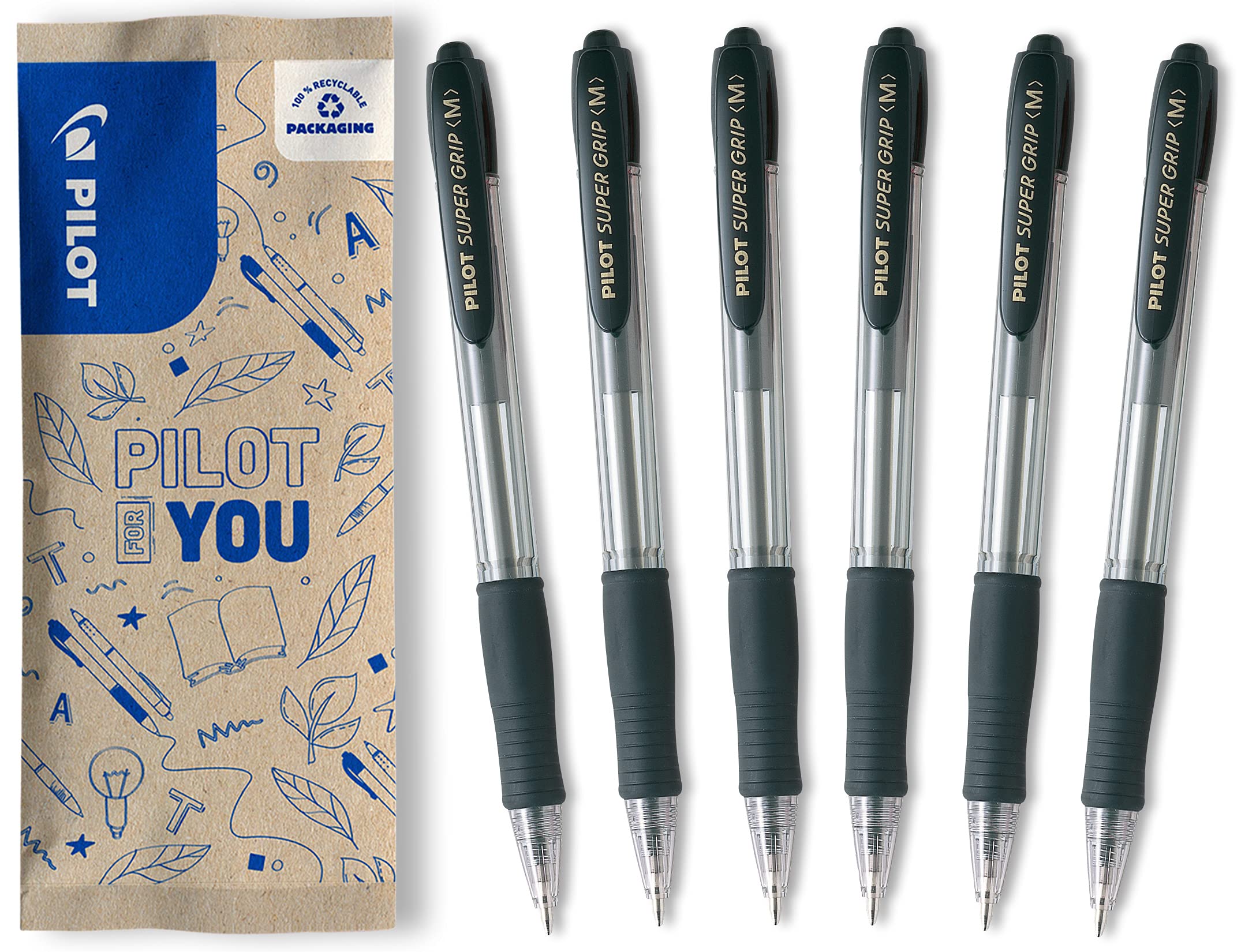 pilot-super-grip-stylo-bille-r-tractable-rechargeable-noir-pointe-moyenne-lot-de image 1