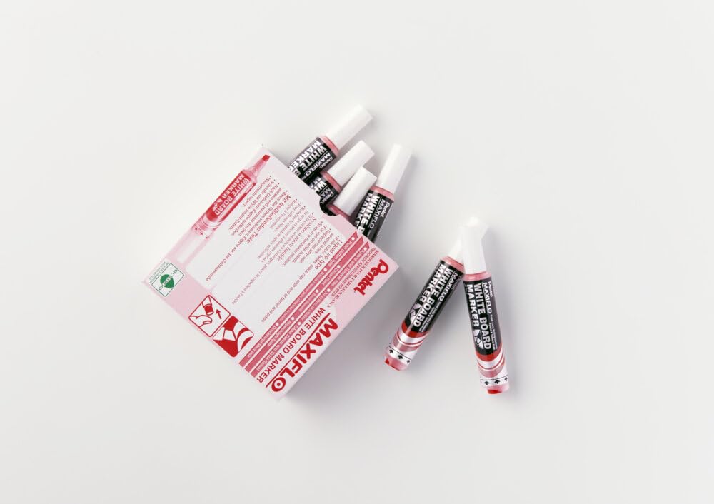 pentel-maxiflo-mwl6-lot-de-12-marqueurs-tableau-blanc-pointe-biseaut-e-large-rou image 3
