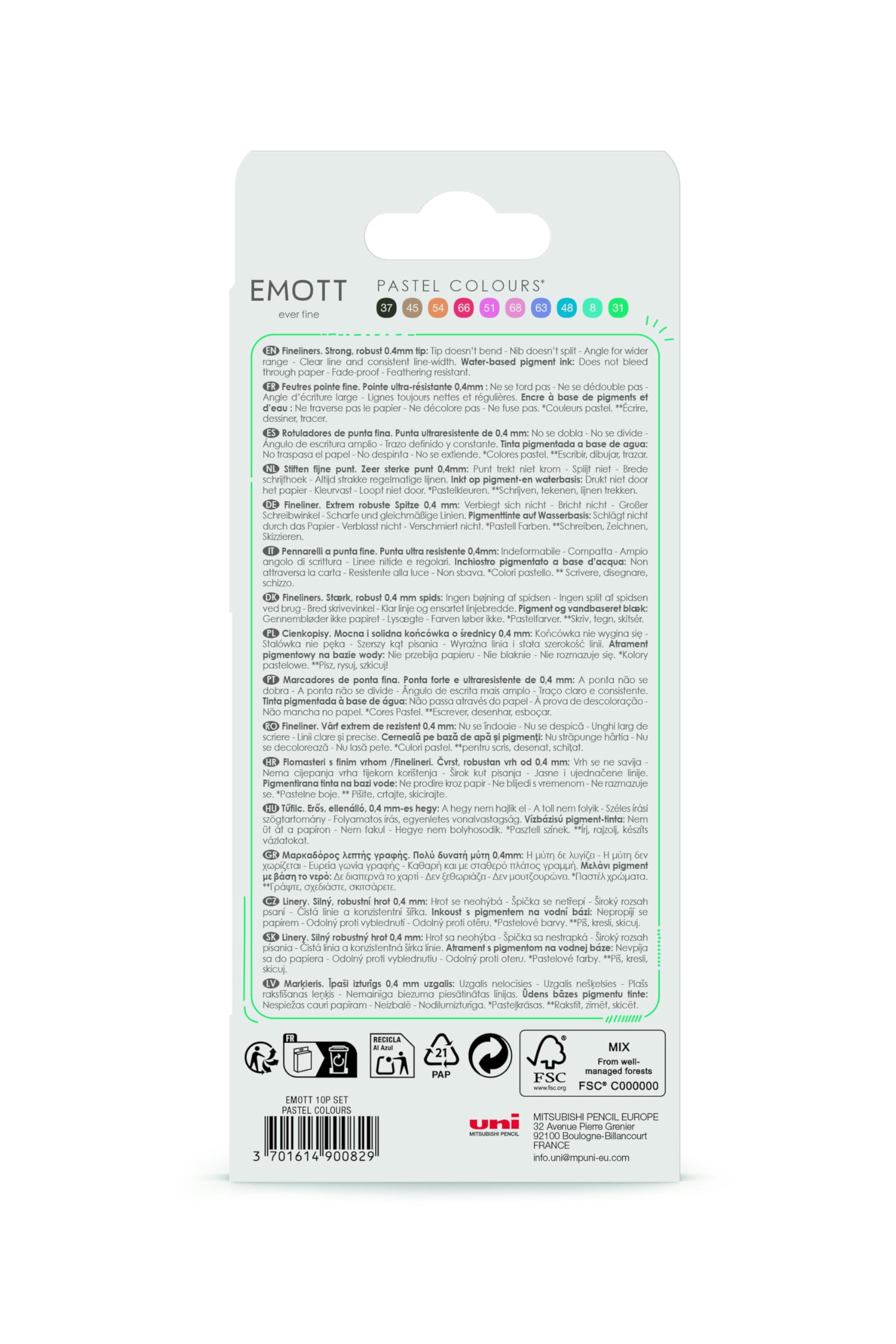 uni-ball-emott-lot-de-10-feutres-fins-0-4-mm-couleurs-pastel-corps-blanc-design- image 8