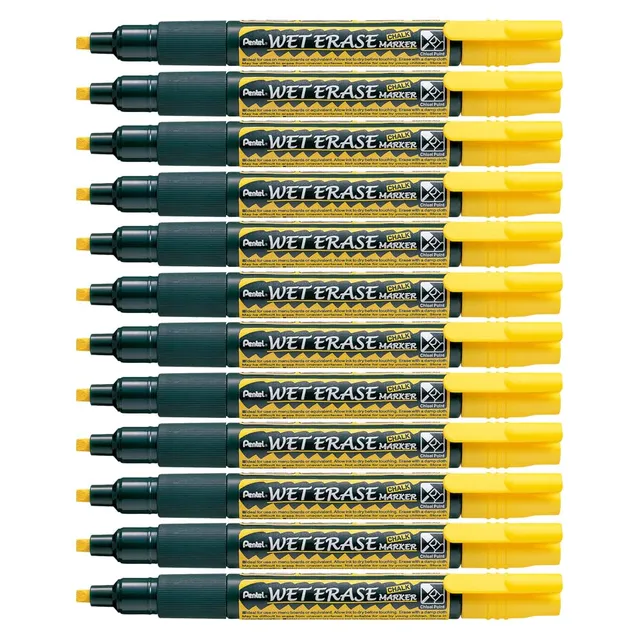 pentel-weterase-marqueur-craie-pour-vitre-jaune-lot-de-12 image 1
