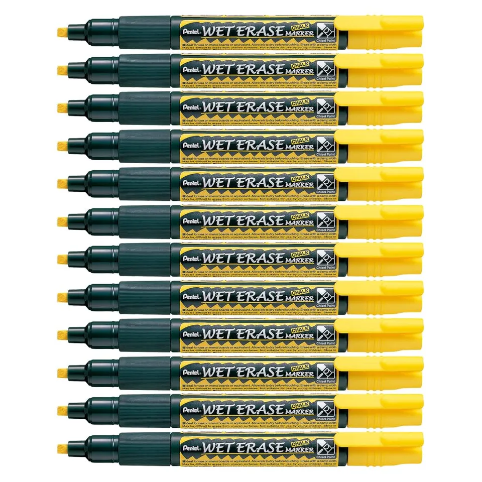 pentel-weterase-marqueur-craie-pour-vitre-jaune-lot-de-12 image 1