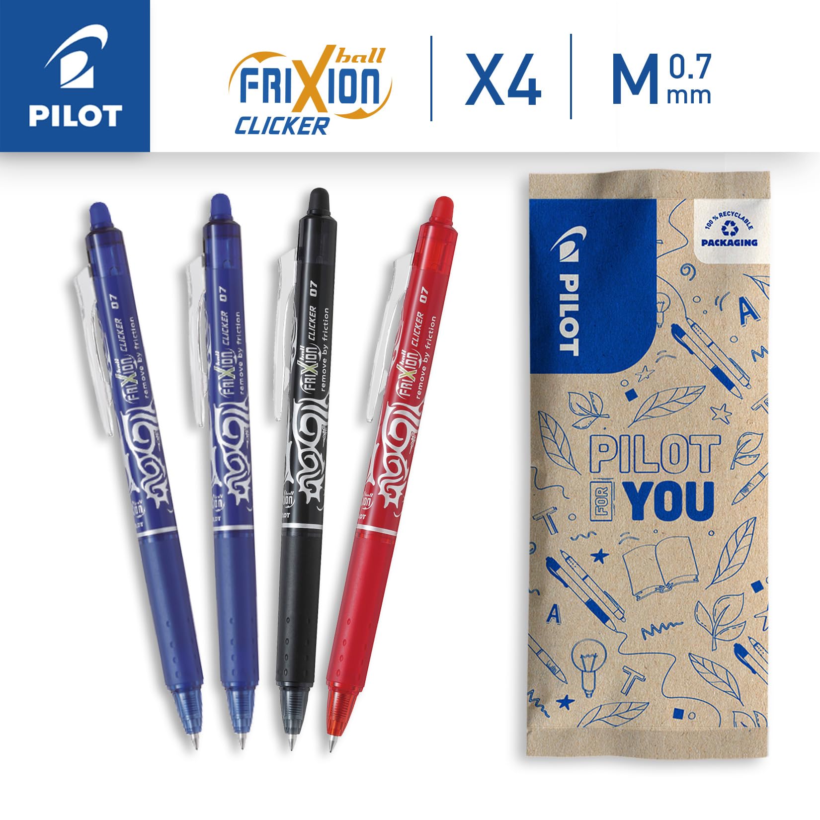 pilot-frixion-ball-clicker-07-stylo-roller-effa-able-r-tractable-0-7-mm-lot-de-4 image 2