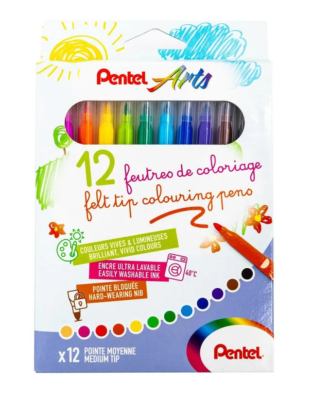 pentel-arts-scs2e-12-feutres-de-coloriage-lavables-pack-12-couleurs image 1