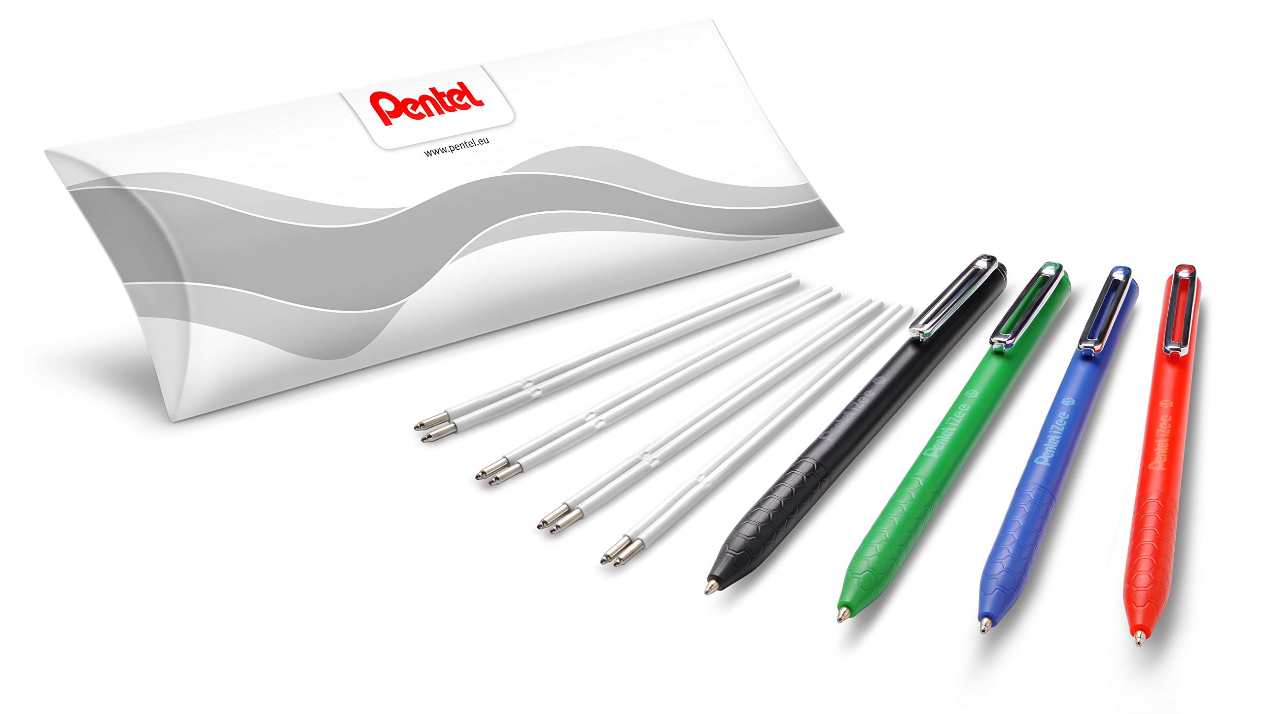 pentel-izee-bx470-stylo-bille-r-tractable-1-0-mm-noir-rouge-bleu-vert-pack-4-sty image 1