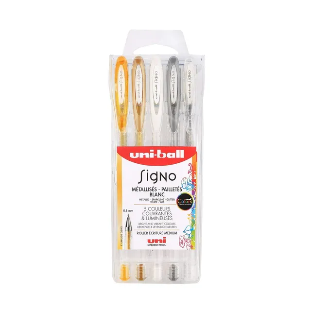 uni-ball-signo-um120-rollers-gel-paillet-s-0-8-mm-assortiment-x5 image 1