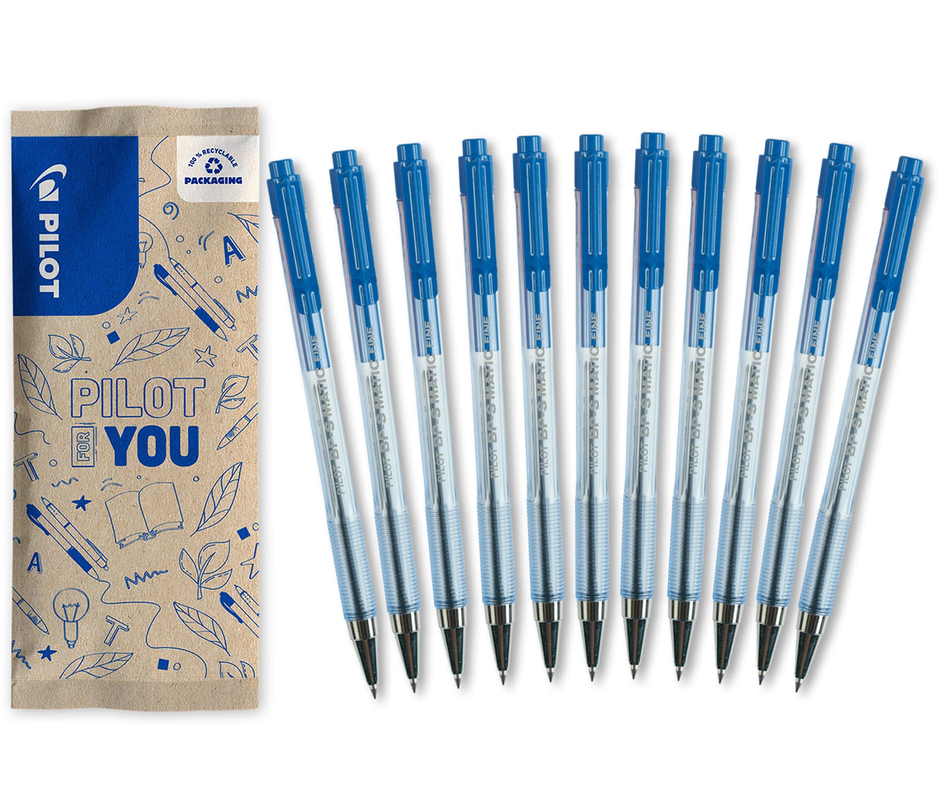 pilot-bps-matic-stylo-bille-r-tractable-bleu-pointe-fine-0-7-mm-lot-de-10-1-offe image 1