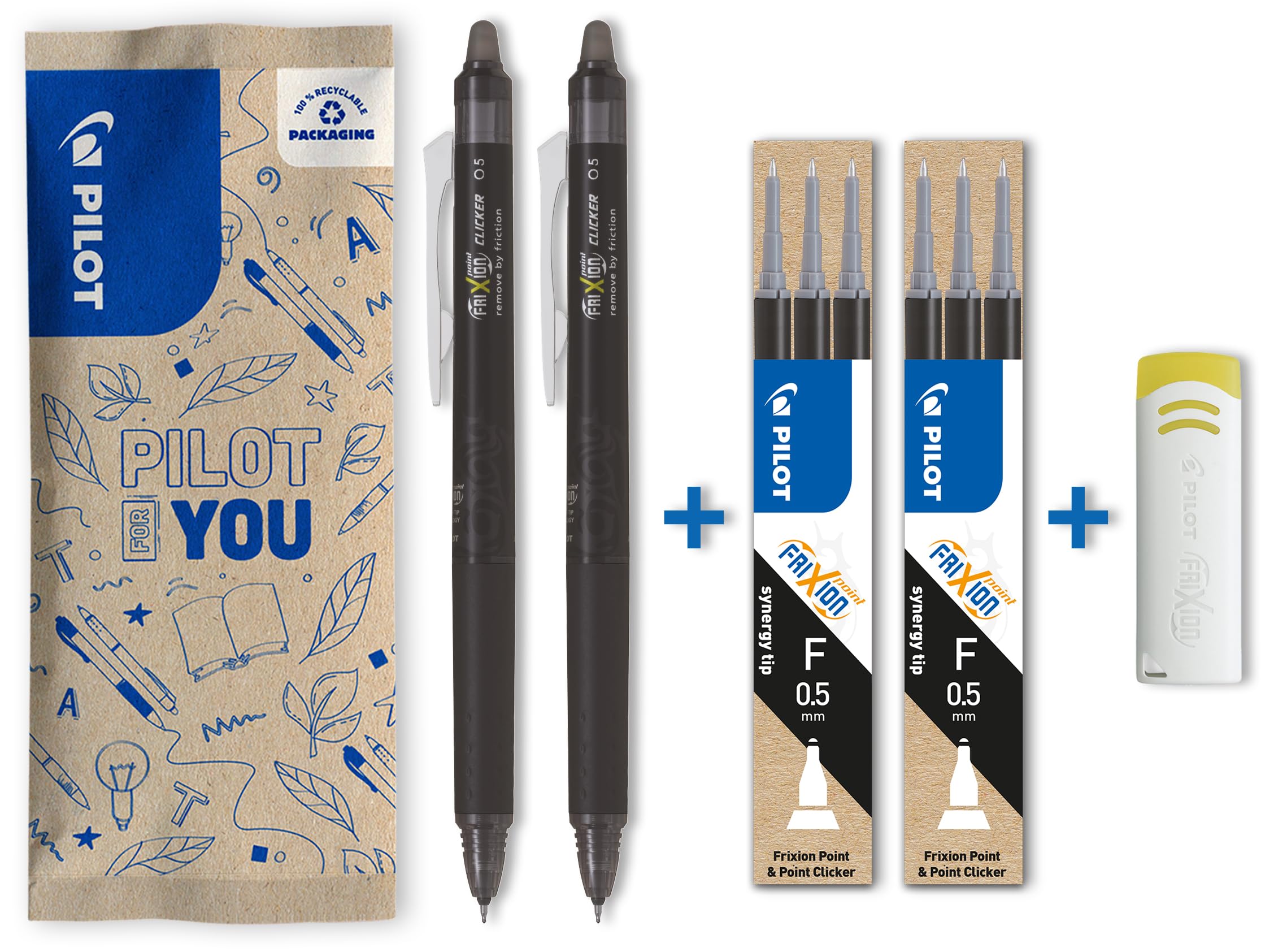 pilot-frixion-point-clicker-0-5-roller-effa-able-r-tractable-noir-lot-de-2-stylo image 1