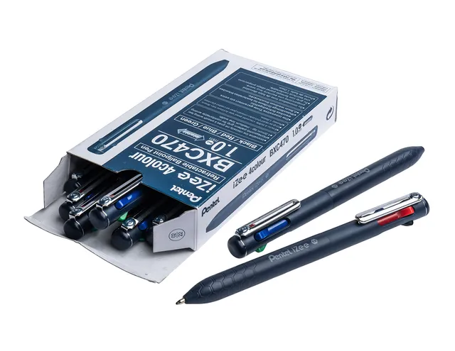 pentel-izee-bxc470-dc-lot-de-12-stylos-bille-4-couleurs-encre-faible-viscosit-po image 1