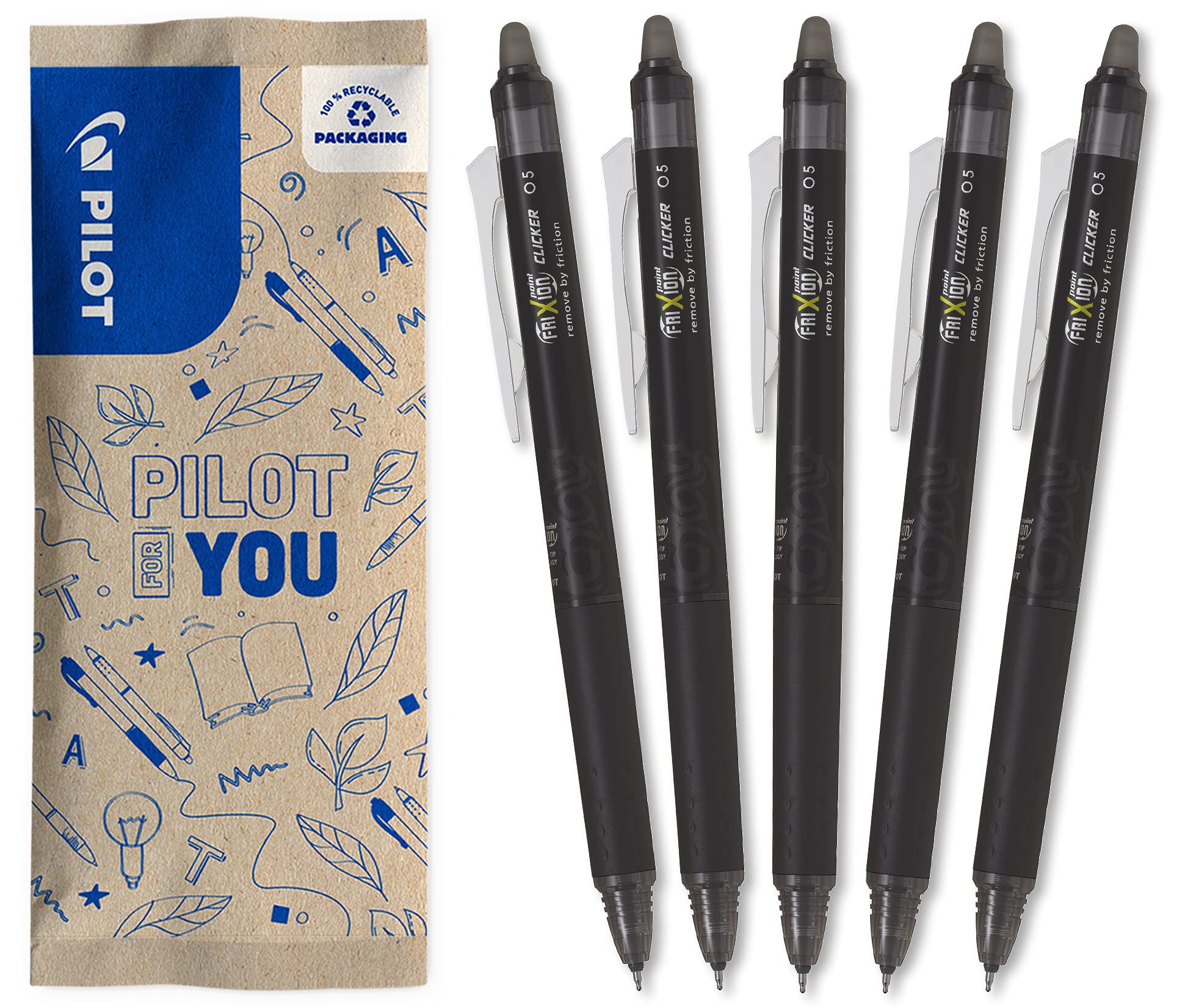 pilot-frixion-point-clicker-0-5-roller-effa-able-r-tractable-lot-de-5-noir-point image 1