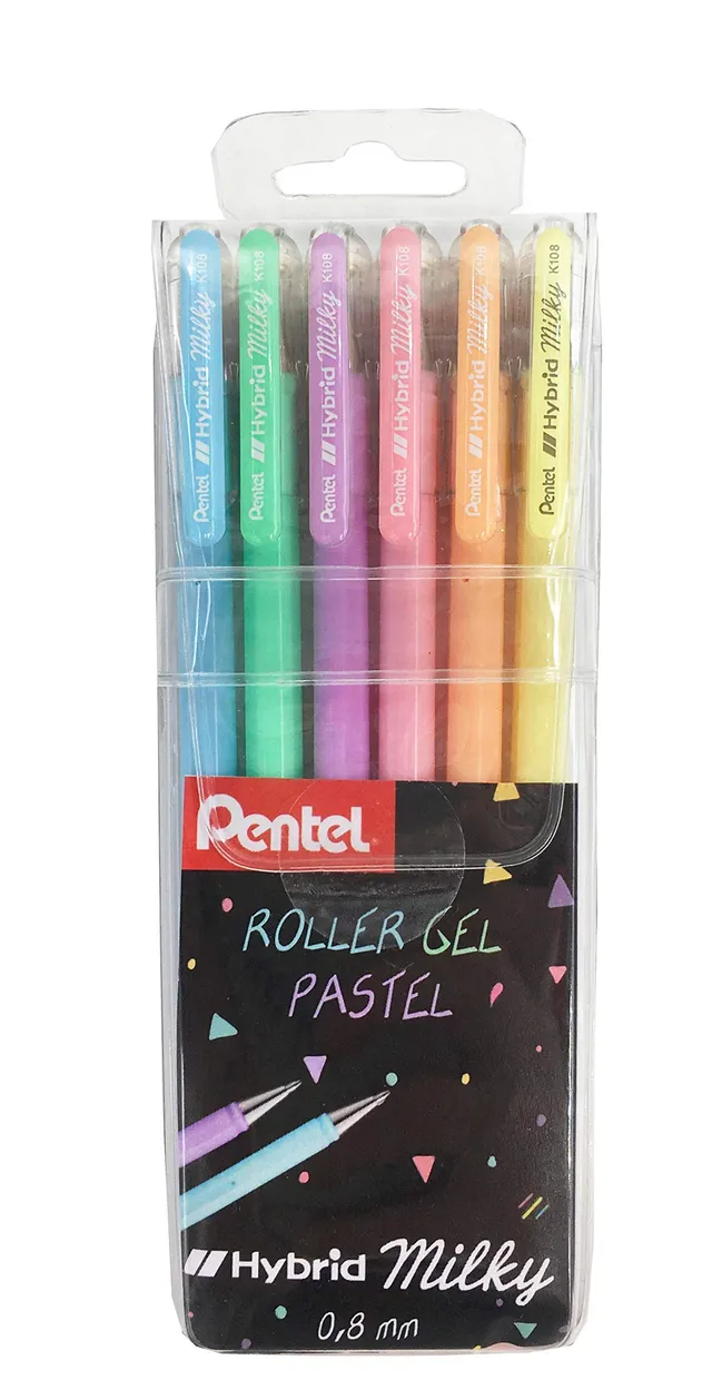 pentel-hybrid-k108p-roller-gel-pastel-0-8-mm-pochette-de-6-couleurs image 1
