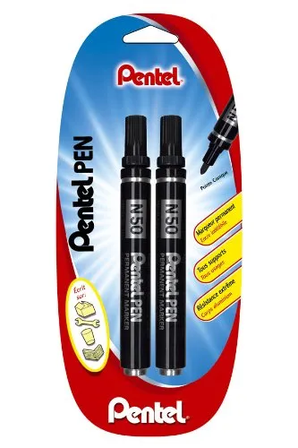pentel-n50-marqueur-permanent-pointe-conique-4-3-mm-noir-lot-de-2 image 1