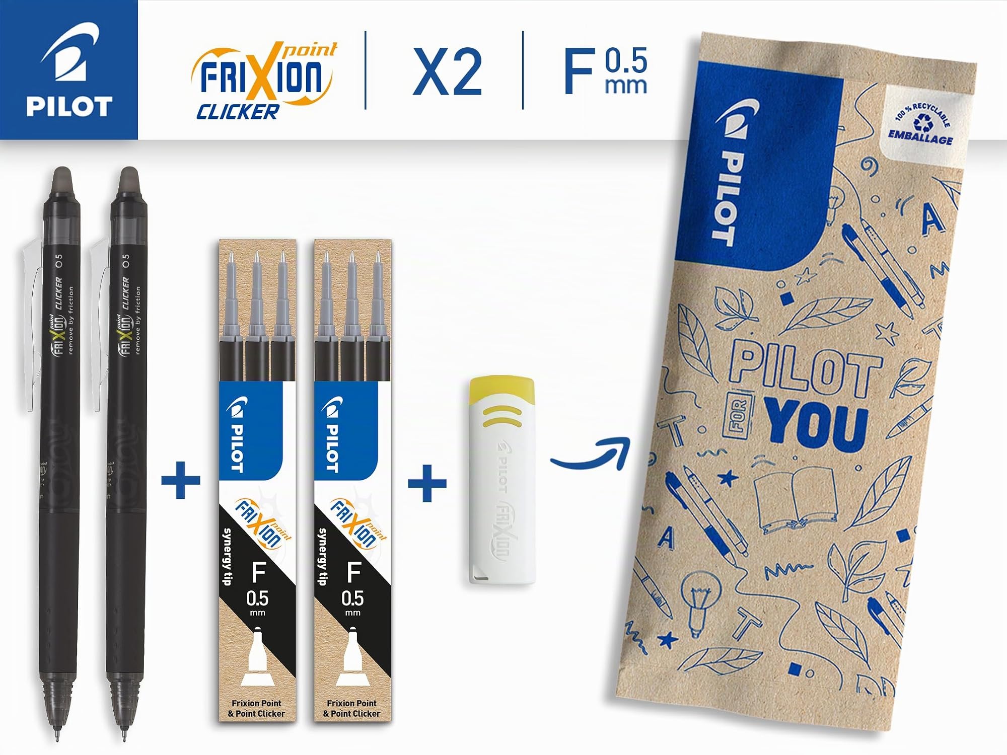 pilot-frixion-point-clicker-0-5-roller-effa-able-r-tractable-noir-lot-de-2-stylo image 2