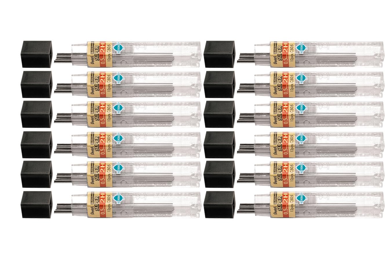 pentel-super-hi-polymer-c505-2h-mines-porte-mines-0-5-mm-lot-de-12-tuis-de-12-mi image 1
