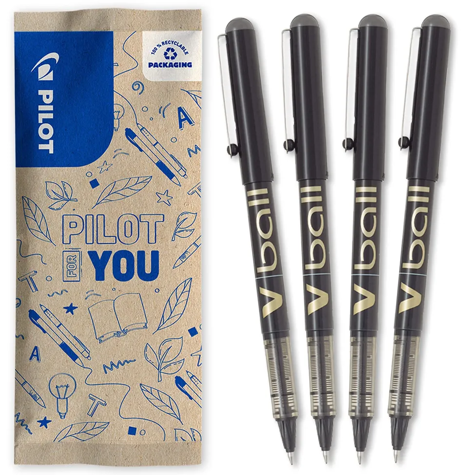 pilot-v-ball-07-stylo-roller-encre-liquide-pointe-moyenne-lot-de-4-noirs image 1
