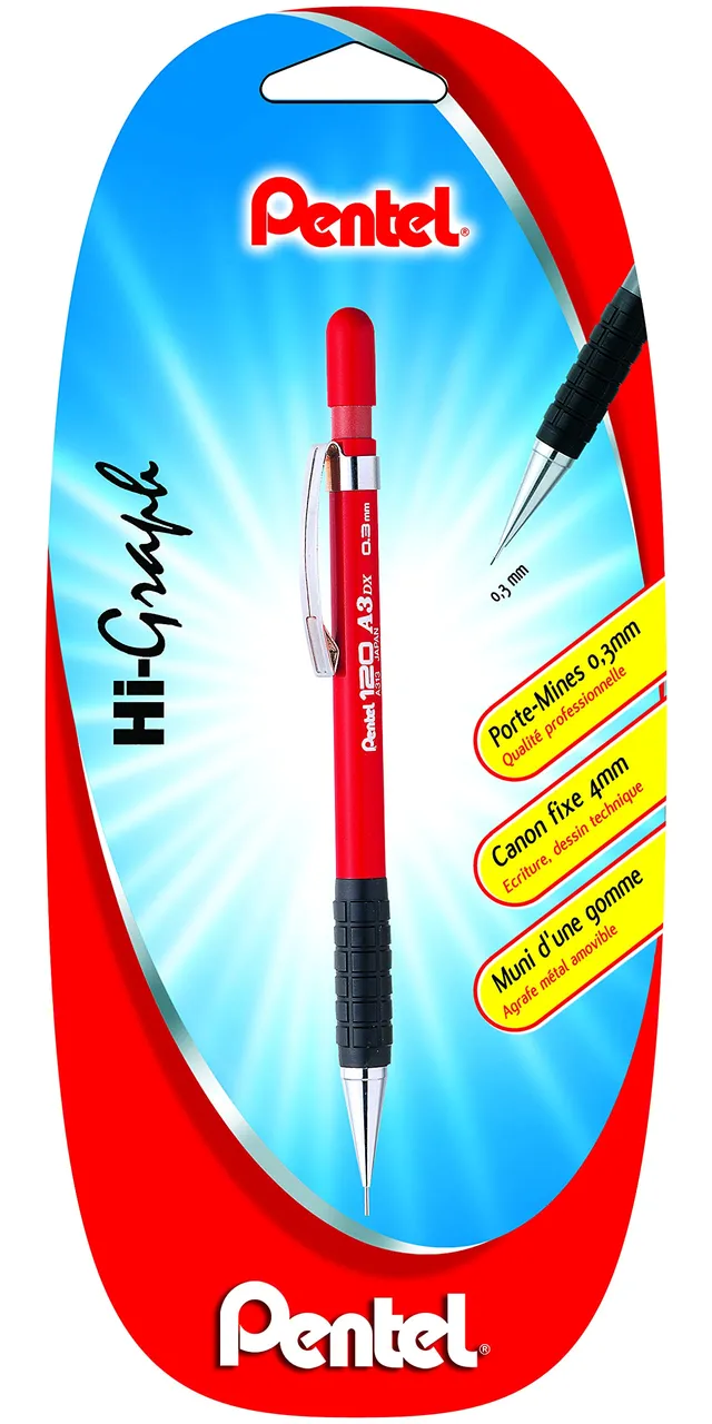pentel-hi-graph-a313-porte-mine-0-3-mm-rouge-canon-long-4-mm image 1