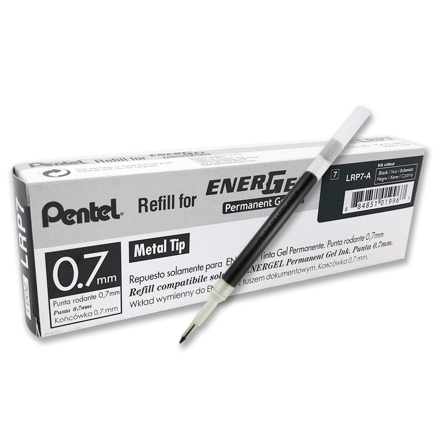 pentel-energel-lrp7-a-recharge-roller-gel-noir-permanent-lot-de-12 image 1