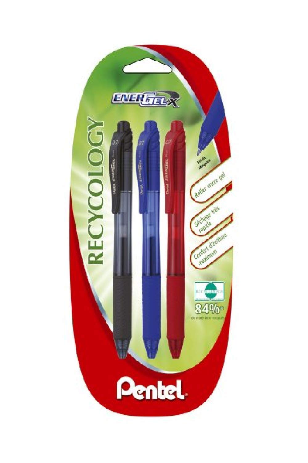 pentel-energel-x-bl107-roller-gel-r-tractable-0-7-mm-noir-rouge-bleu-blister-de- image 1
