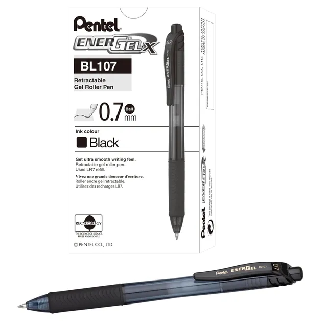 pentel-energel-x-bl107-roller-encre-gel-r-tractable-0-7-mm-noir-lot-de-12 image 1