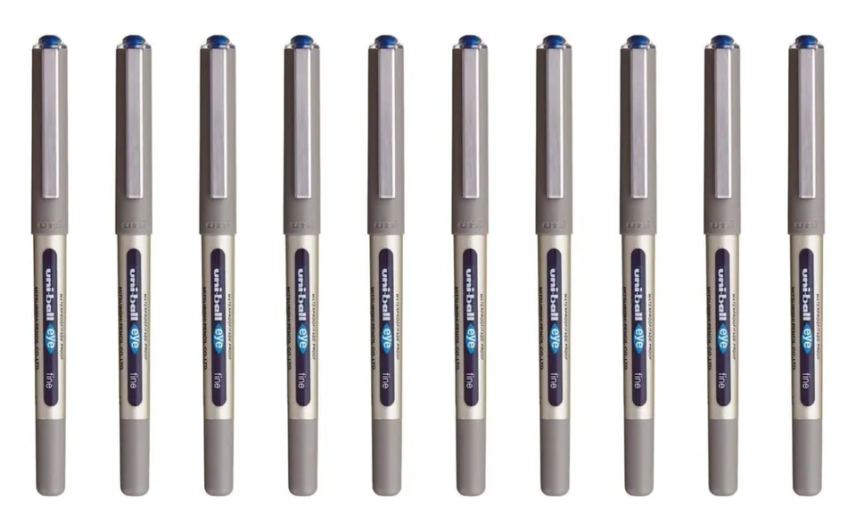 uni-ball-eye-fine-ub-157-stylo-roller-encre-liquide-bleue-lot-de-10-pointe-0-7-m image 1