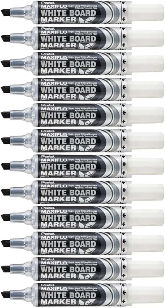 pentel-maxiflo-mwl6-ao-marqueur-tableau-blanc-noir-pointe-biseaut-e-lot-de-12 image 1