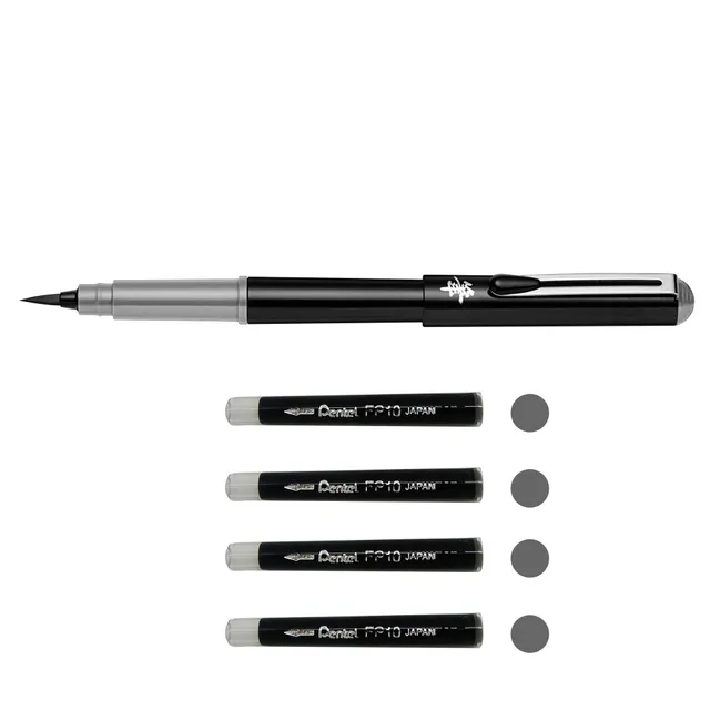 pentel-pocket-brush-gfkpn-stylo-pinceau-gris-4-cartouches image 1