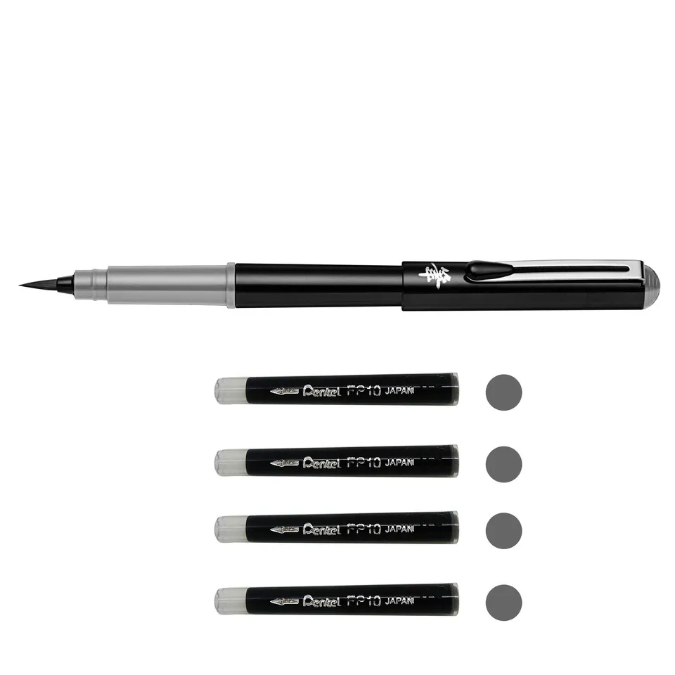 pentel-pocket-brush-gfkpn-stylo-pinceau-gris-4-cartouches image 1