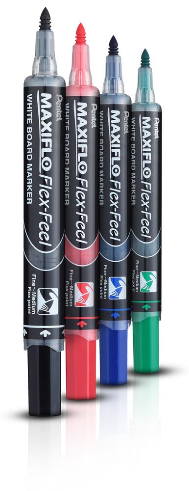 pentel-maxiflo-flex-feel-marqueur-tableau-blanc-noir-pointe-flexible-lot-de-12 image 4